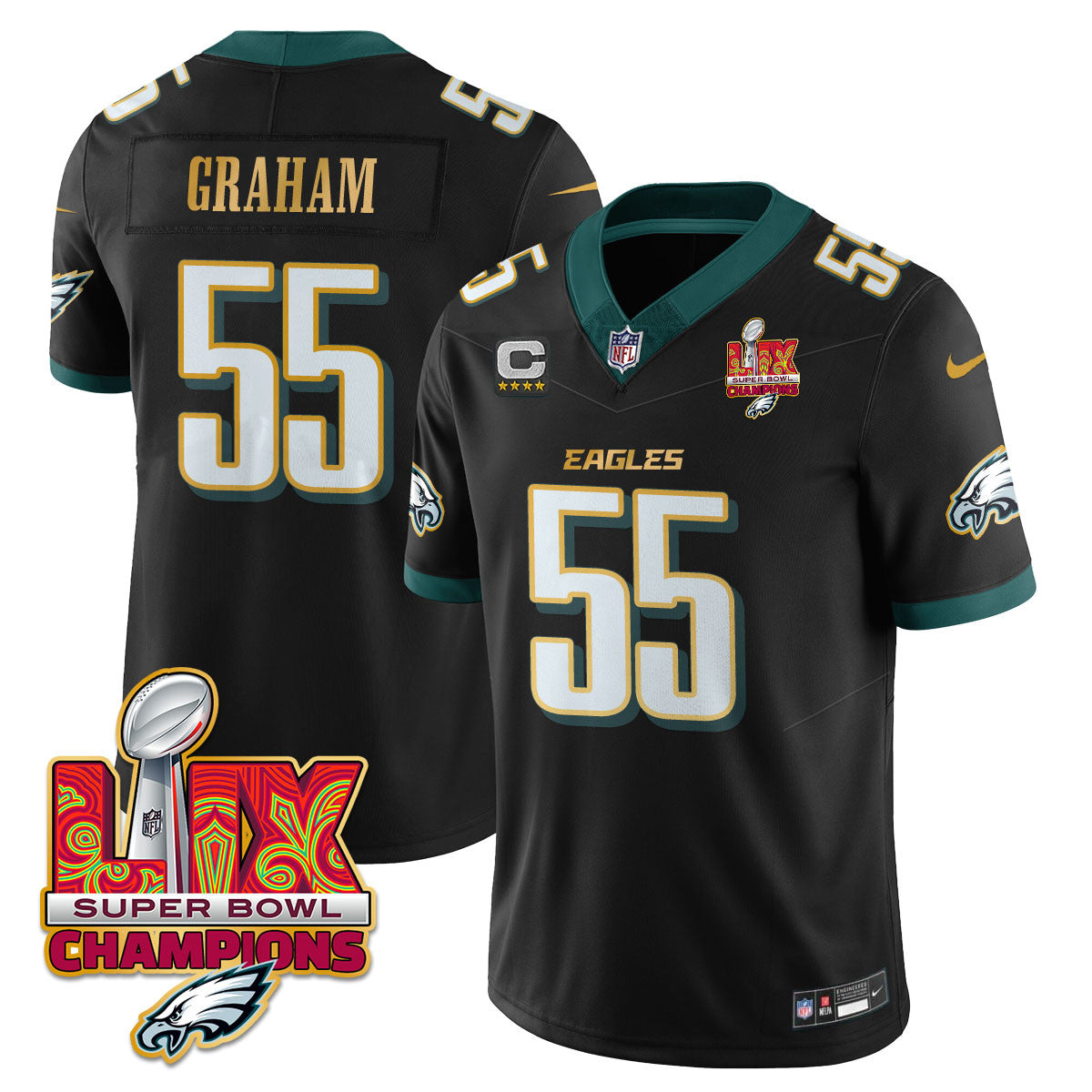 Men's Philadelphia Eagles Super Bowl LIX Champions Gold Trim Vapor Limited Jersey - All Stitched