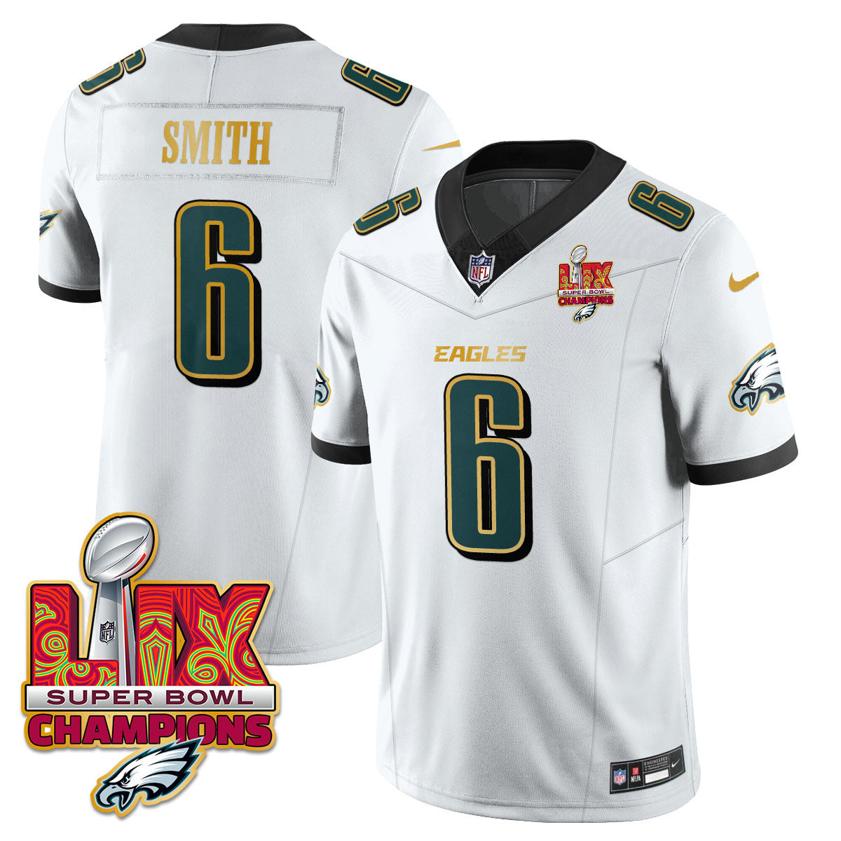 Men's Philadelphia Eagles Super Bowl LIX Champions Gold Trim Vapor Limited Jersey - All Stitched