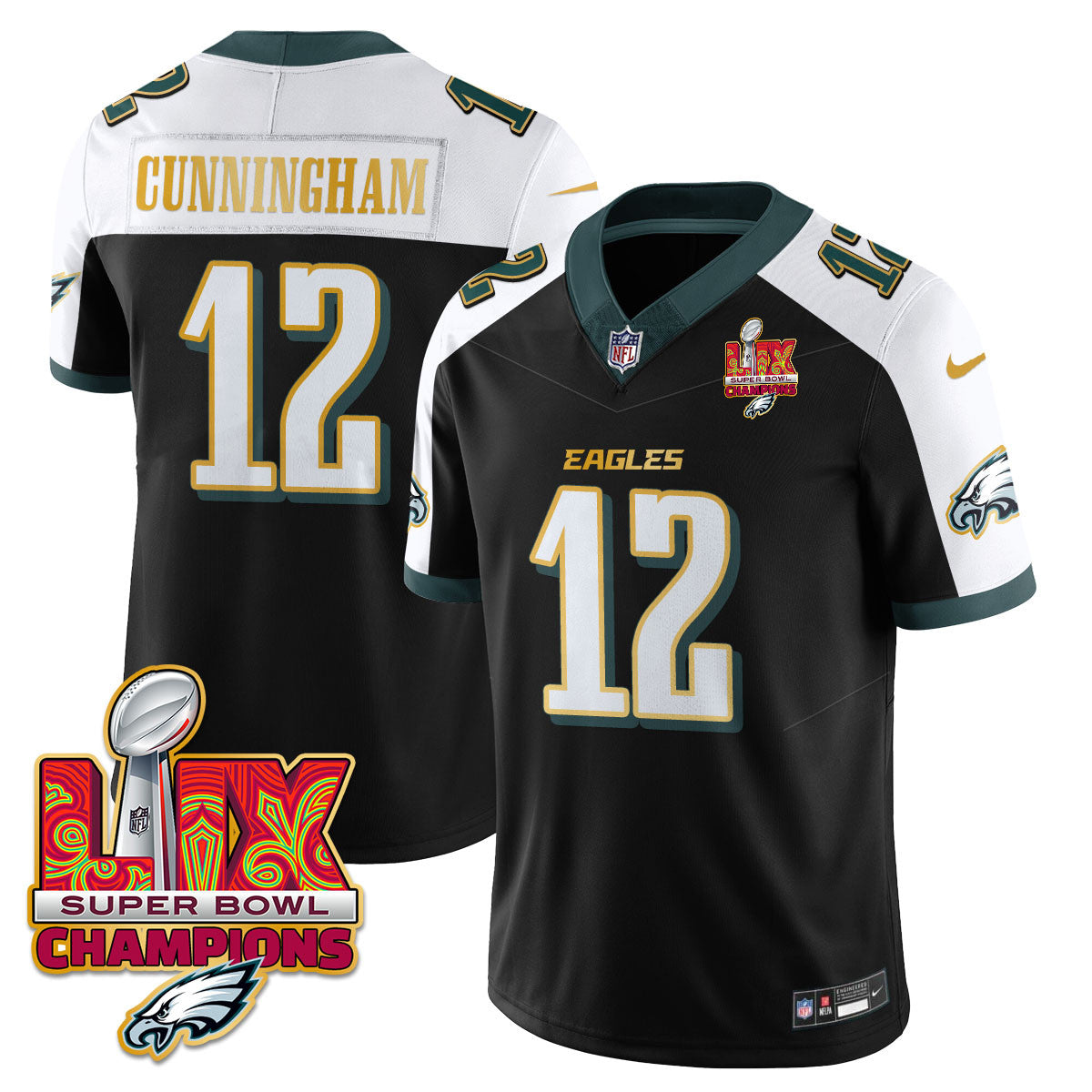 Men's Philadelphia Eagles Super Bowl LIX Champions Gold Trim Vapor Limited Jersey - All Stitched