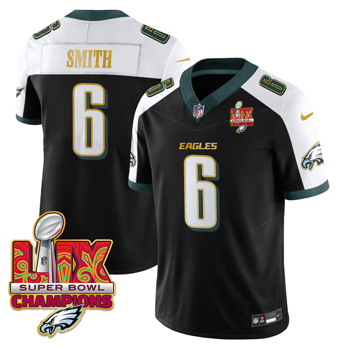 Men's Philadelphia Eagles Super Bowl LIX Champions Gold Trim Vapor Limited Jersey - All Stitched