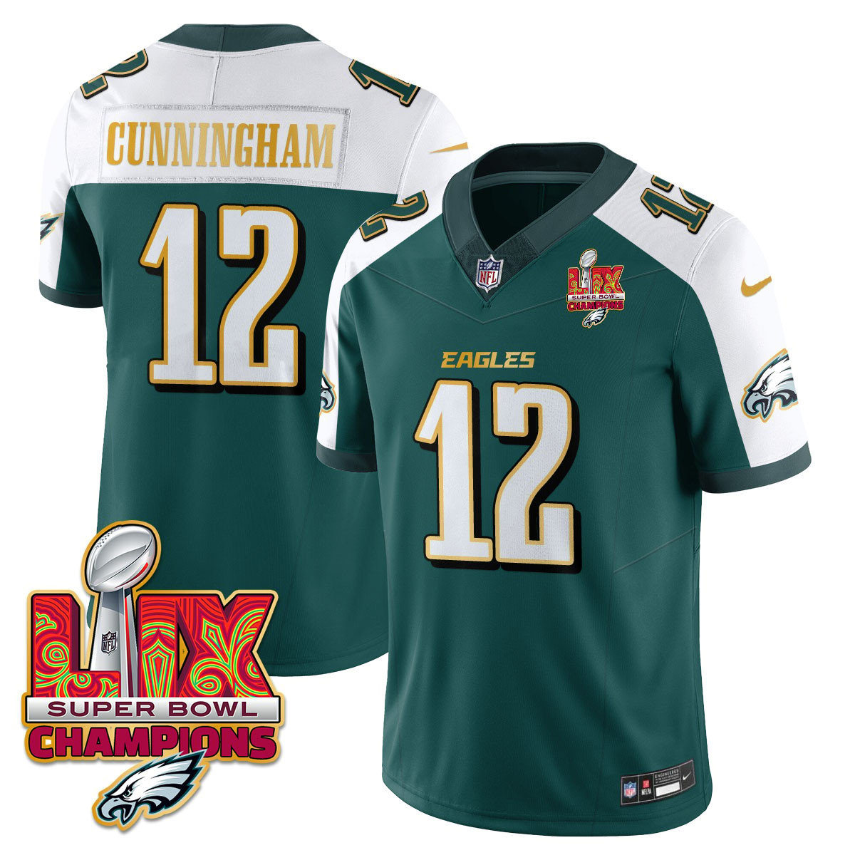 Men's Philadelphia Eagles Super Bowl LIX Champions Gold Trim Vapor Limited Jersey - All Stitched