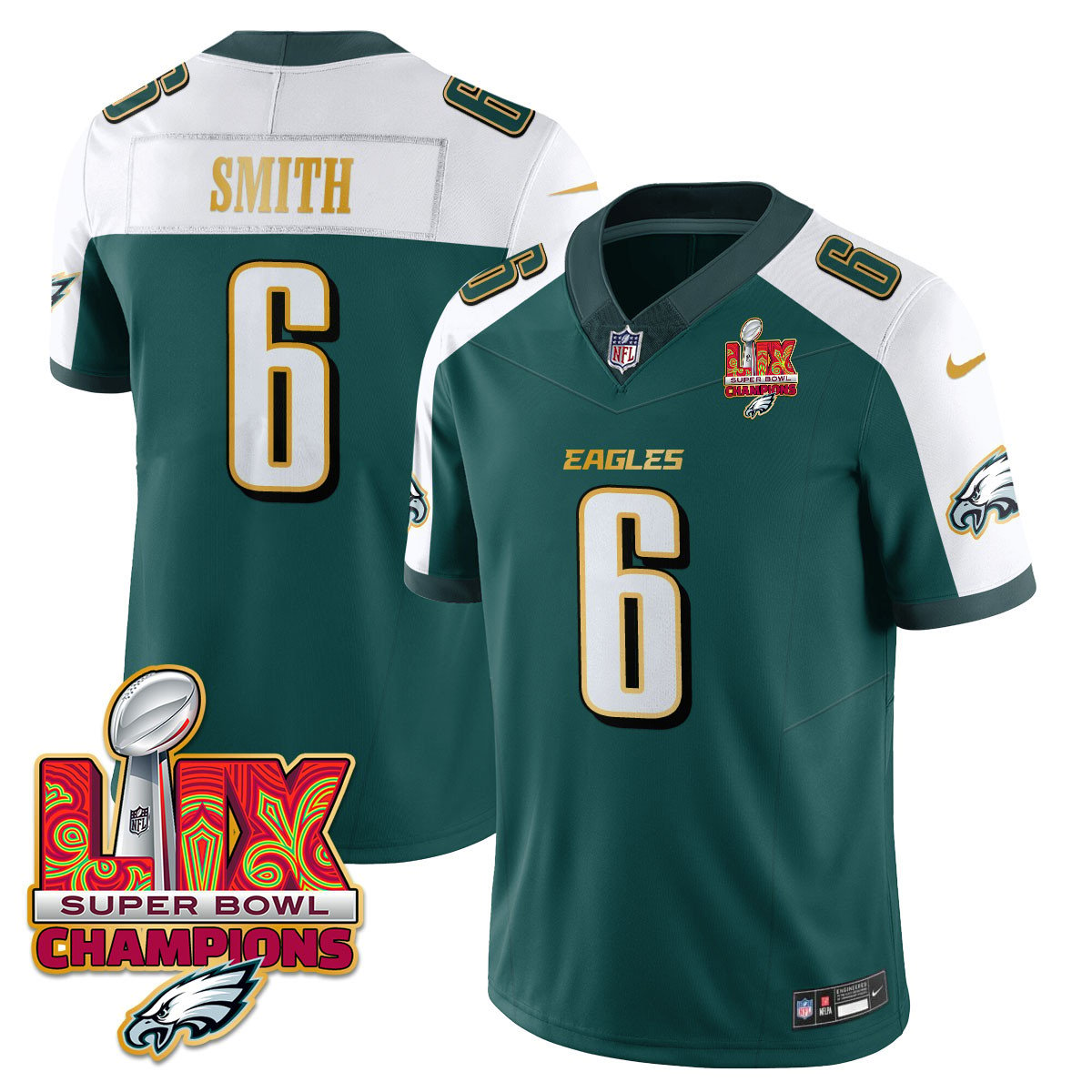 Men's Philadelphia Eagles Super Bowl LIX Champions Gold Trim Vapor Limited Jersey - All Stitched