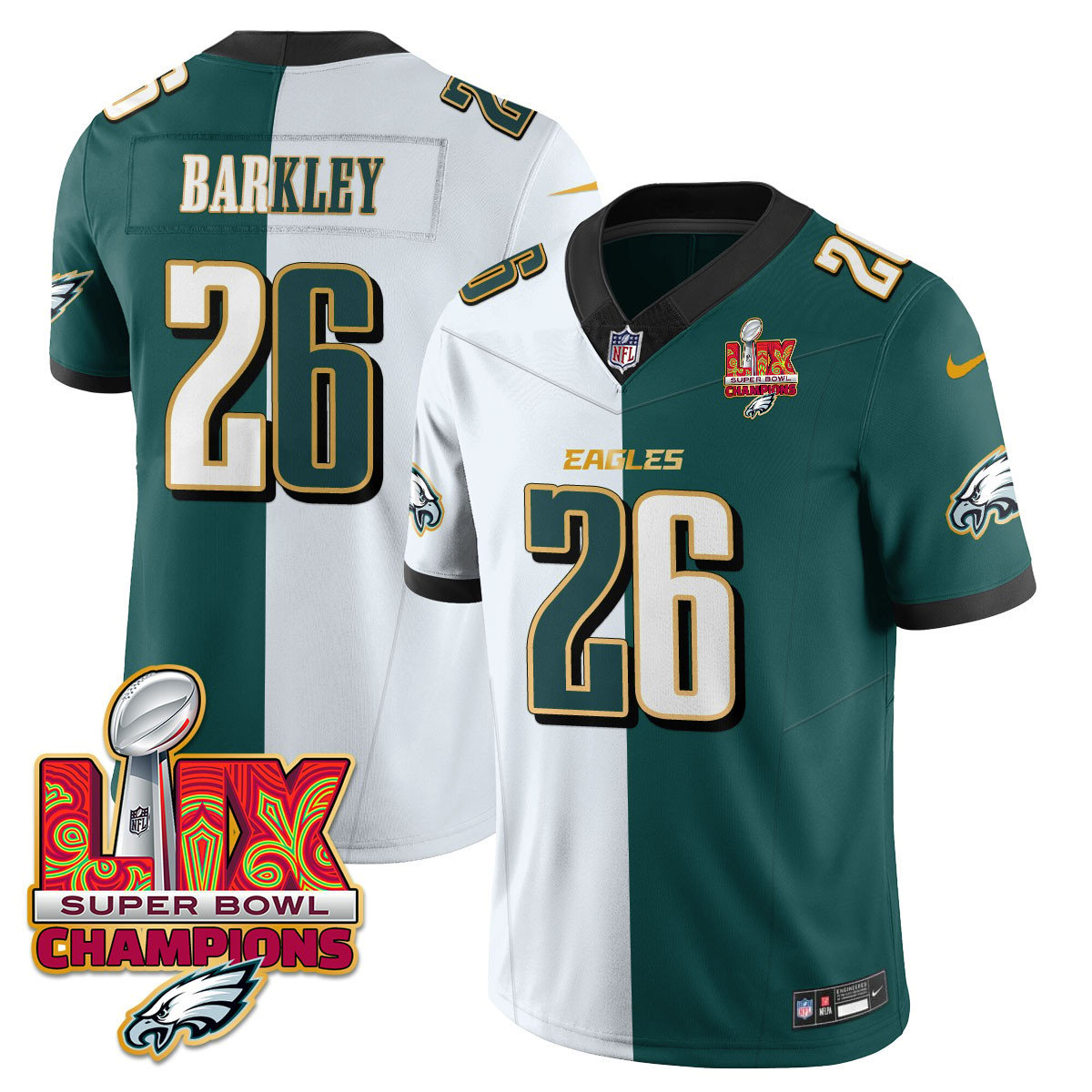 Men's Philadelphia Eagles Super Bowl LIX Champions Gold Trim Vapor Limited Jersey - All Stitched