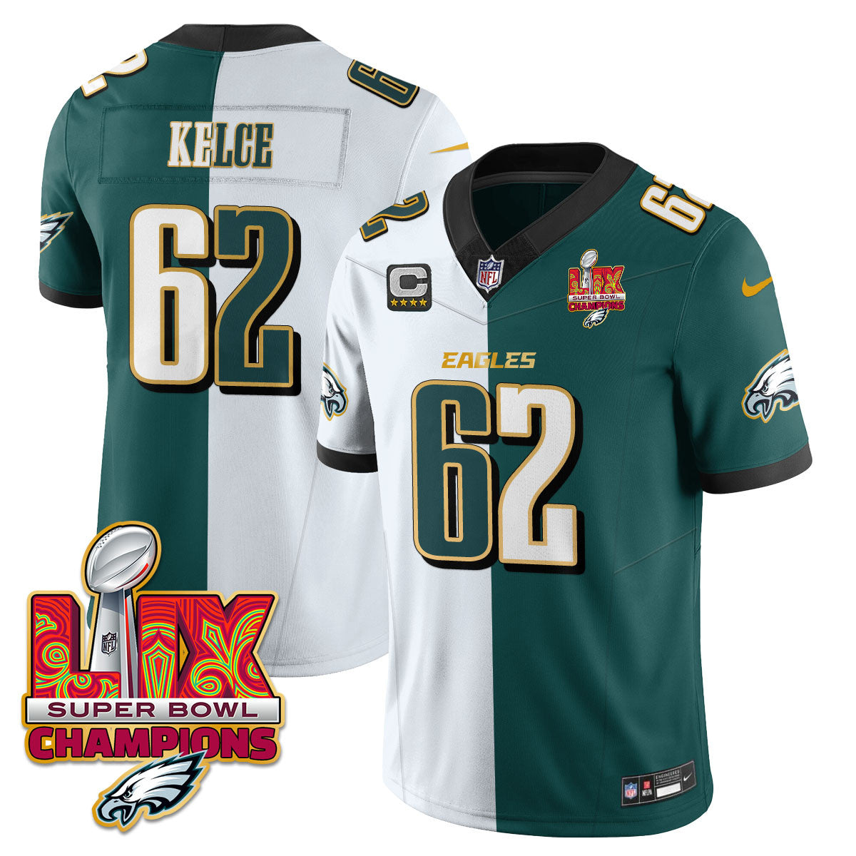 Men's Philadelphia Eagles Super Bowl LIX Champions Gold Trim Vapor Limited Jersey - All Stitched