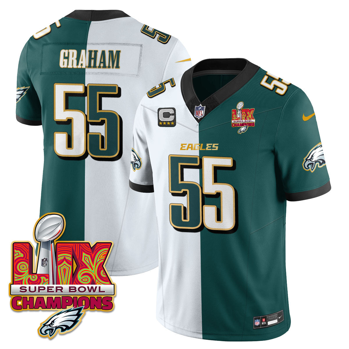 Men's Philadelphia Eagles Super Bowl LIX Champions Gold Trim Vapor Limited Jersey - All Stitched