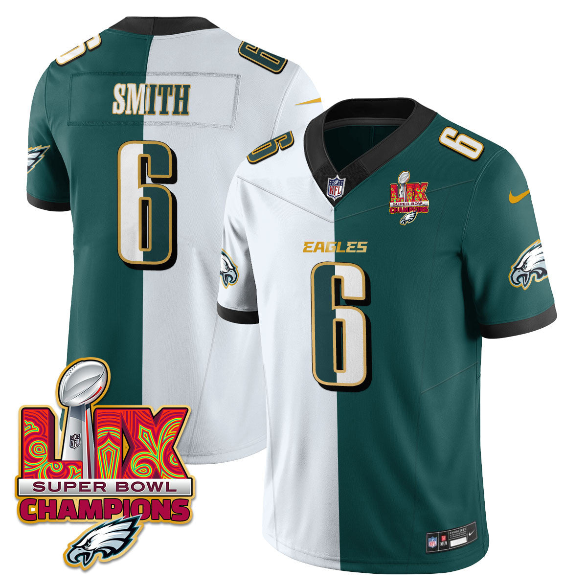 Men's Philadelphia Eagles Super Bowl LIX Champions Gold Trim Vapor Limited Jersey - All Stitched