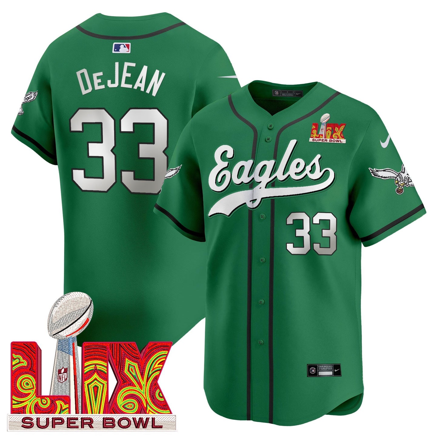 Philadelphia Eagles Midnight Green Super Bowl LIX Vapor Baseball Jersey - All Stitched