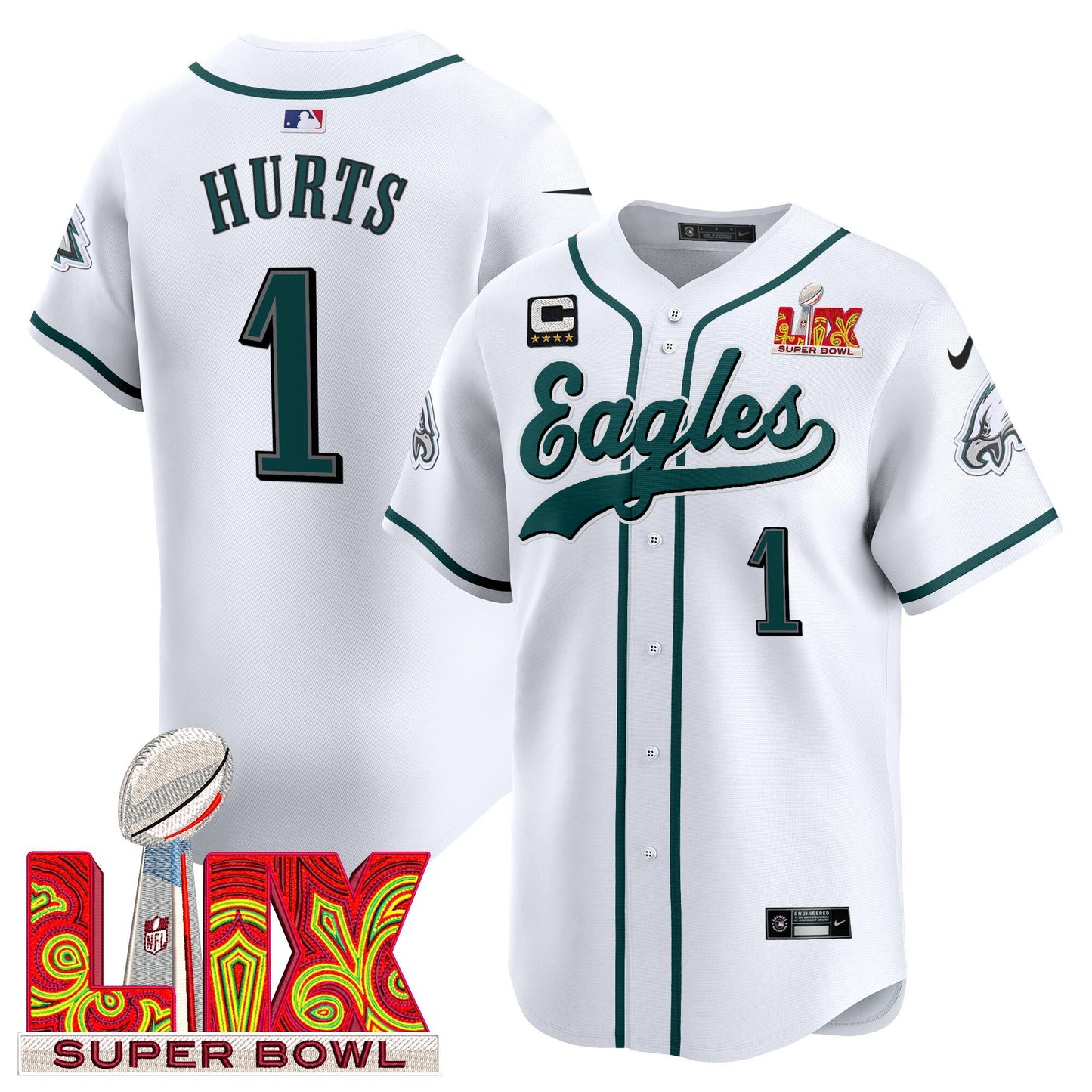 Philadelphia Eagles Midnight Green Super Bowl LIX Vapor Baseball Jersey - All Stitched