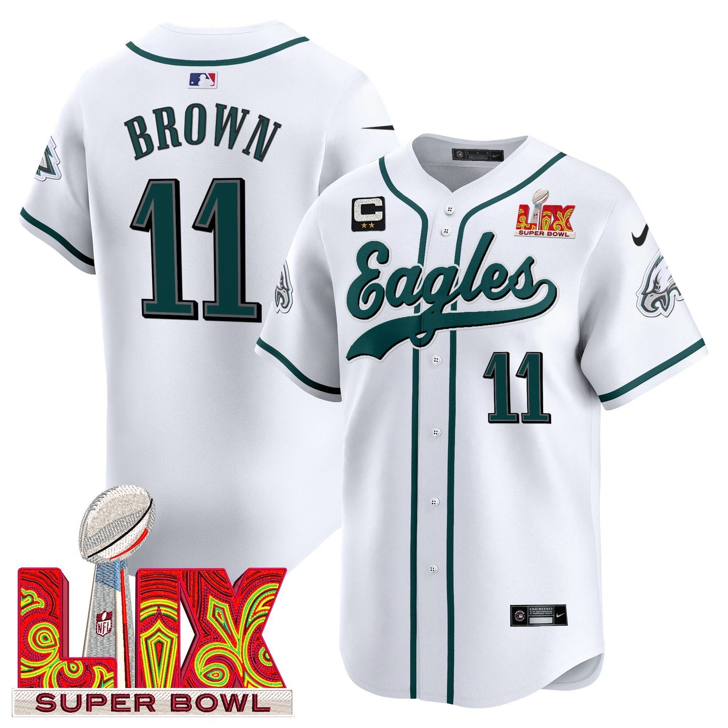 Philadelphia Eagles Midnight Green Super Bowl LIX Vapor Baseball Jersey - All Stitched