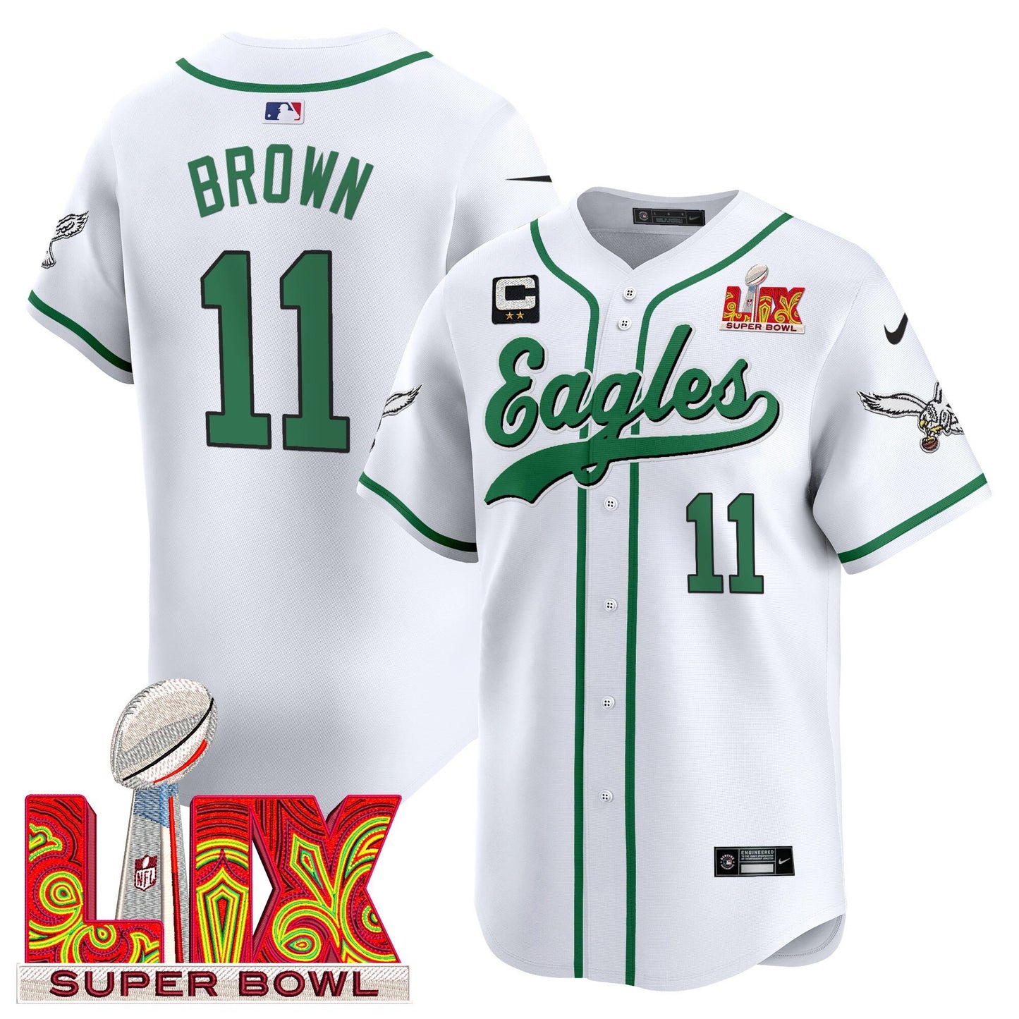 Philadelphia Eagles Midnight Green Super Bowl LIX Vapor Baseball Jersey - All Stitched