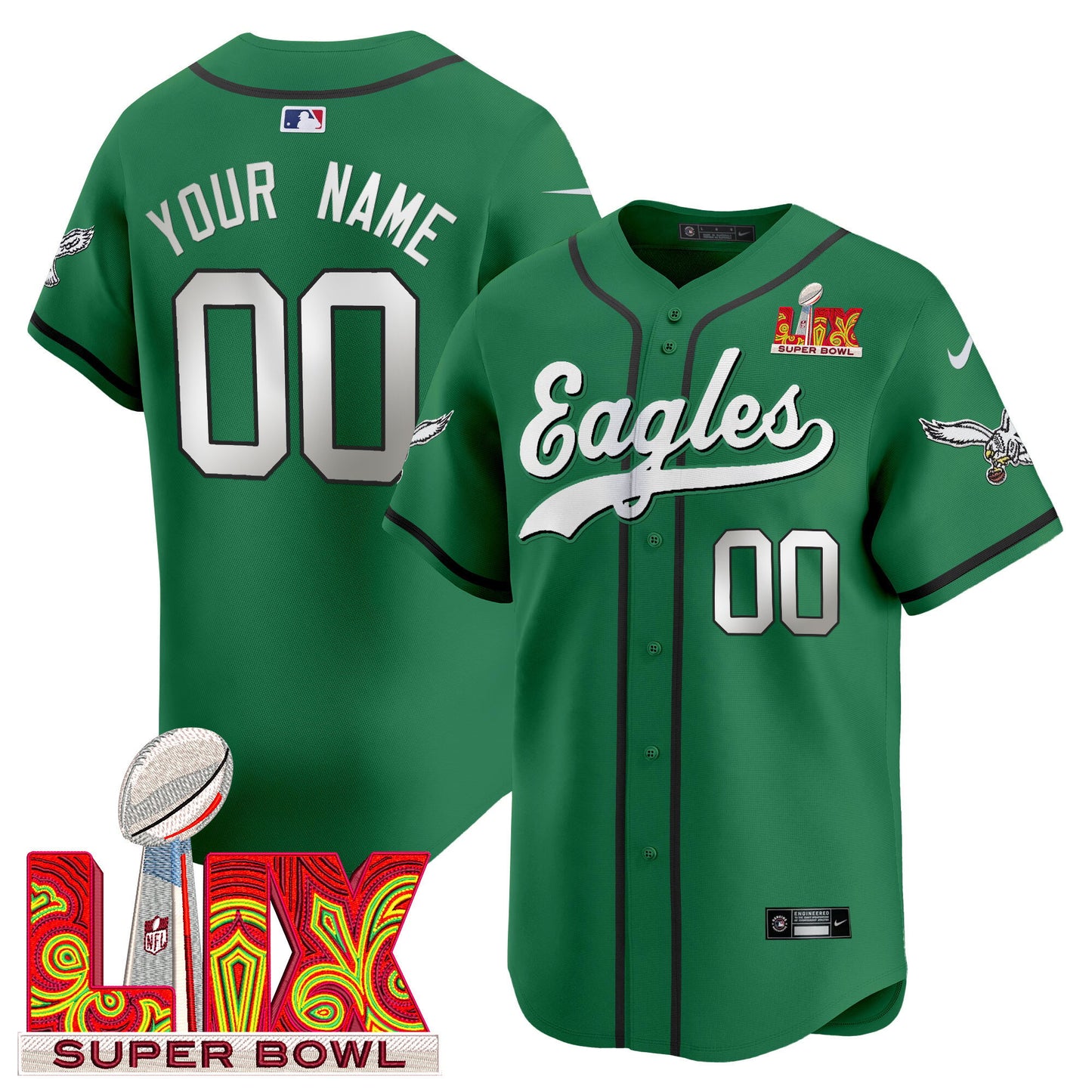 Philadelphia Eagles Midnight Green Super Bowl LIX Vapor Baseball Custom Jersey - All Stitched