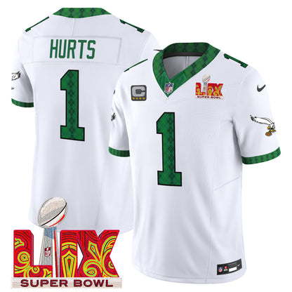 Men's Eagles Kelly Green St. Patrick's Day Super Bowl LIX Patch Vapor Limited Jersey - All Stitched