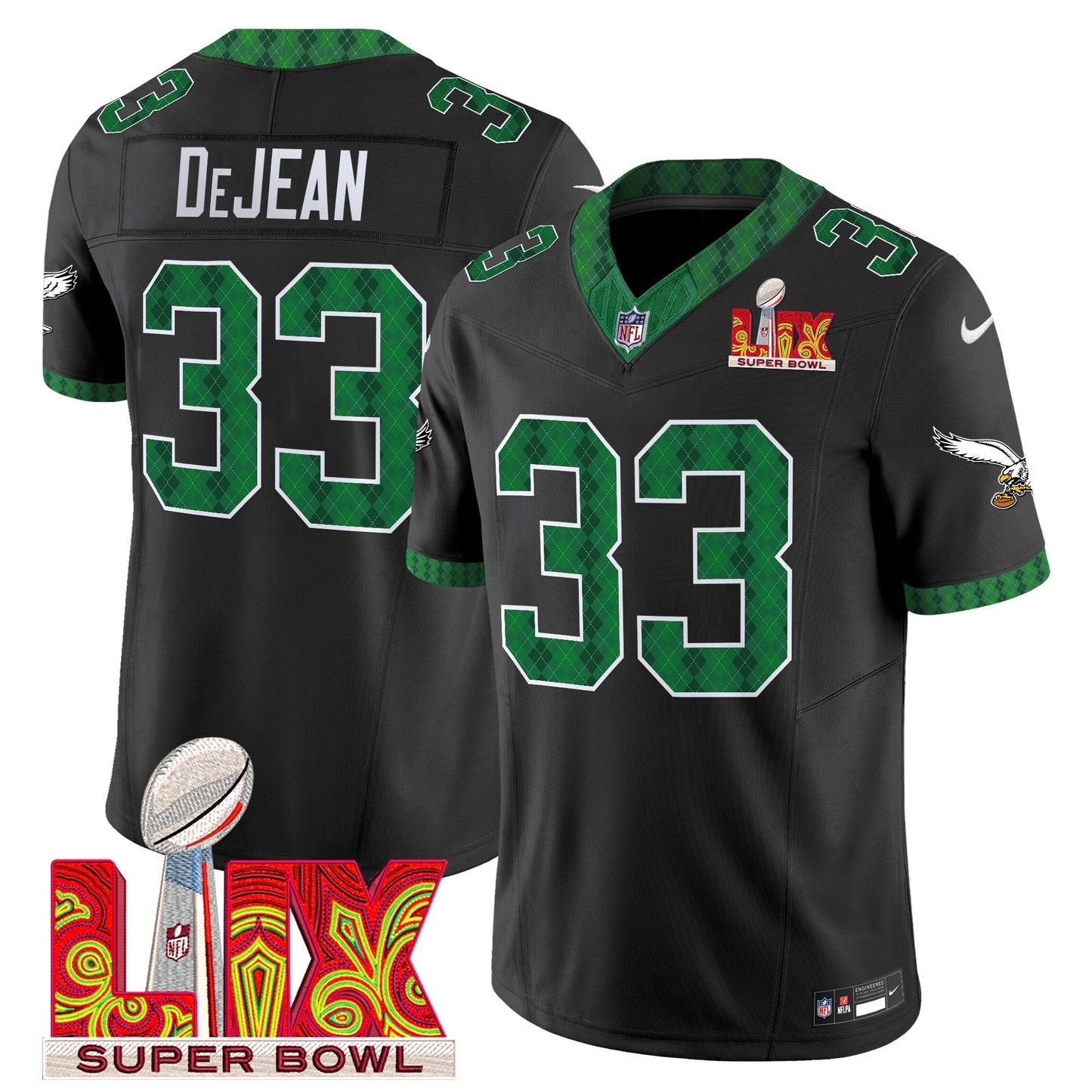 Men's Eagles Kelly Green St. Patrick's Day Super Bowl LIX Patch Vapor Limited Jersey - All Stitched