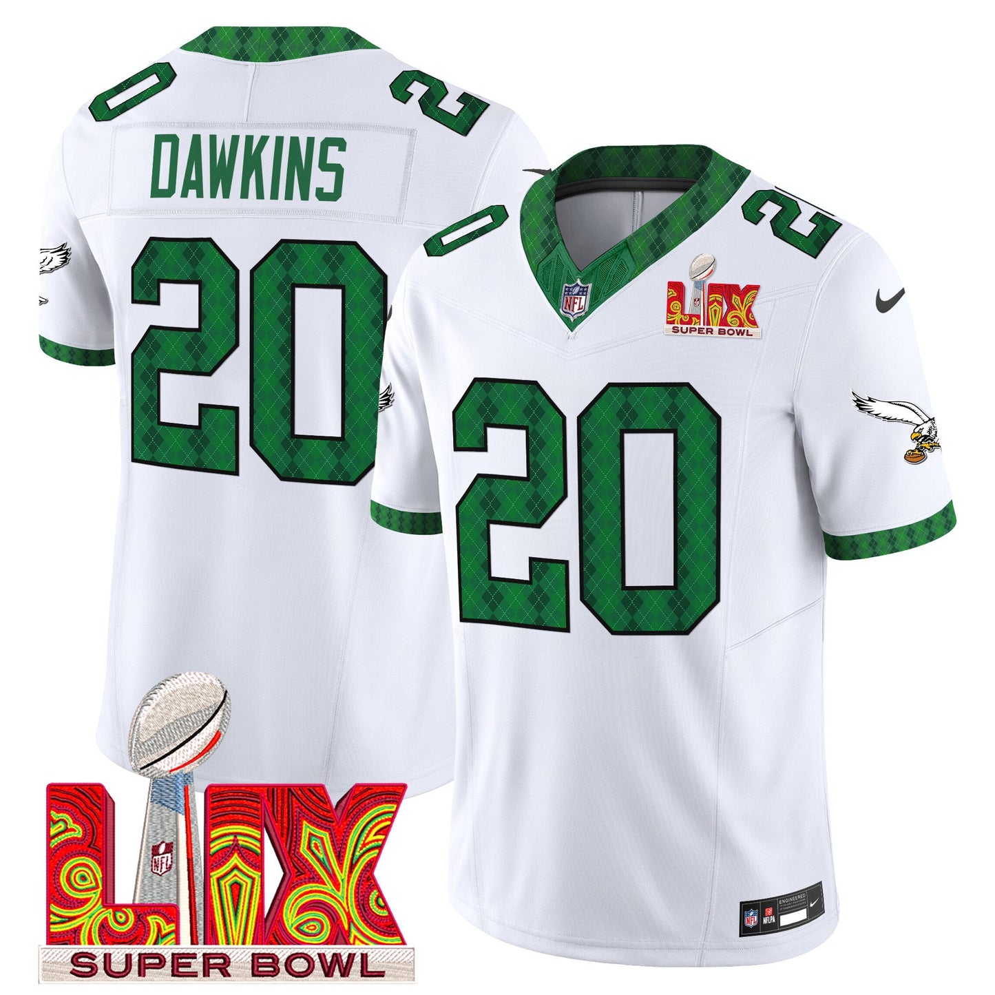 Men's Eagles Kelly Green St. Patrick's Day Super Bowl LIX Patch Vapor Limited Jersey - All Stitched