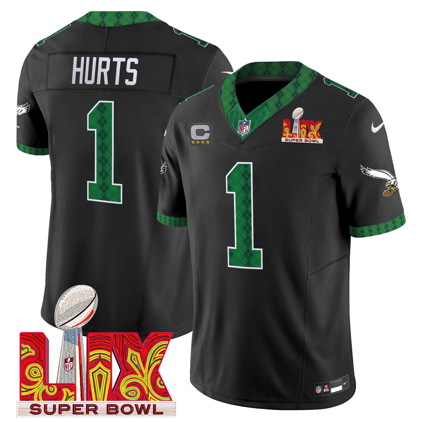 Men's Eagles Kelly Green St. Patrick's Day Super Bowl LIX Patch Vapor Limited Jersey - All Stitched