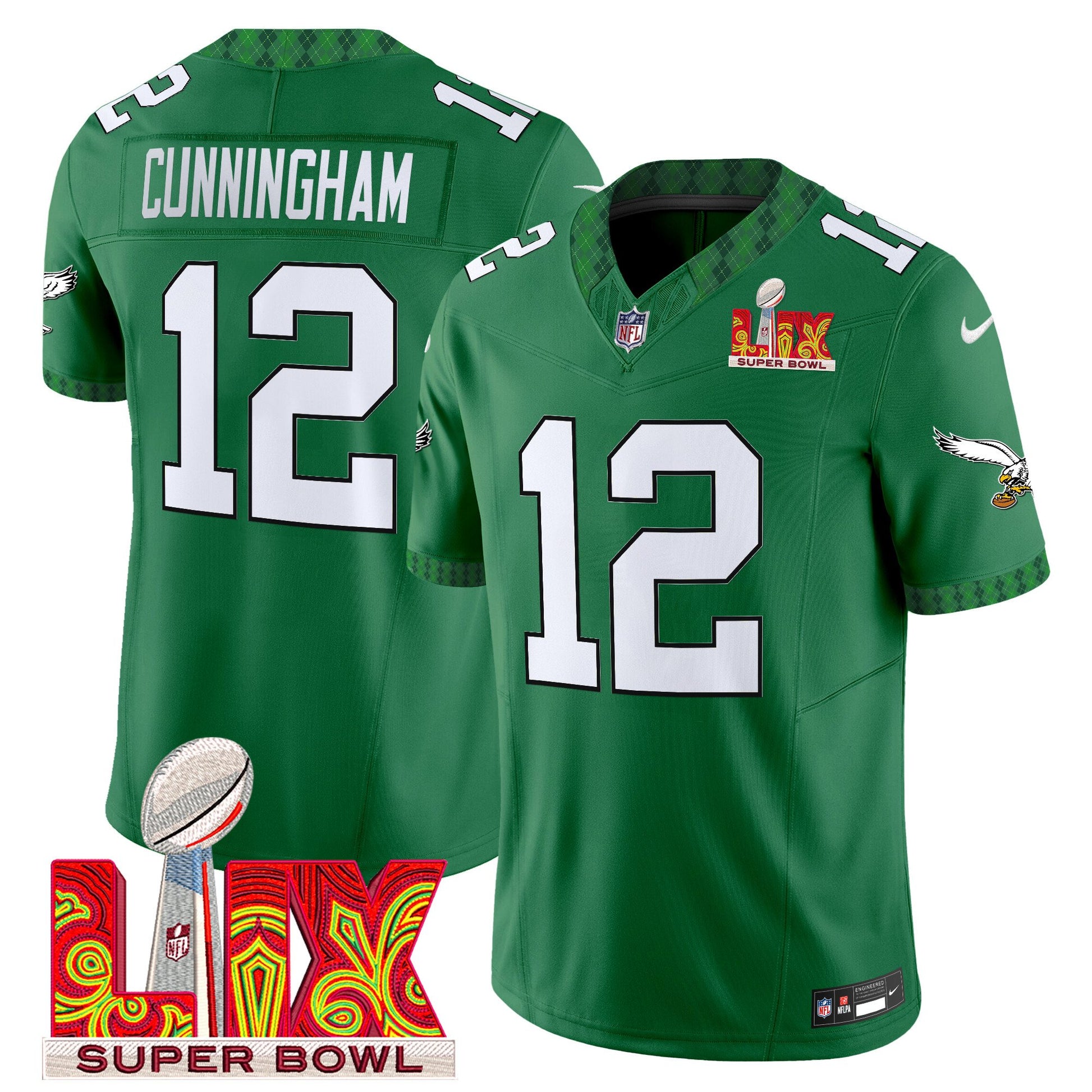 Men's Eagles Kelly Green St. Patrick's Day Super Bowl LIX Patch Vapor Limited Jersey - All Stitched