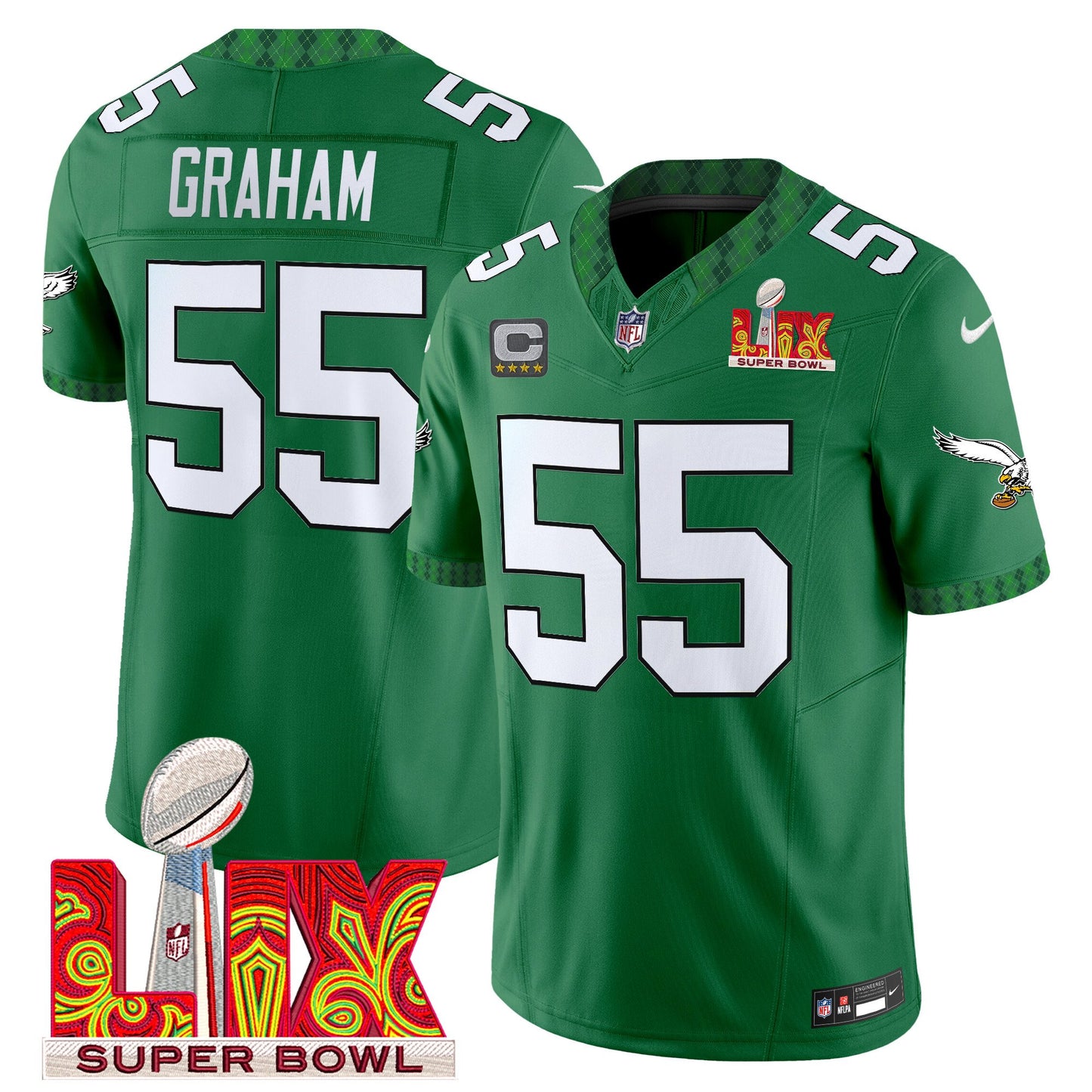 Men's Eagles Kelly Green St. Patrick's Day Super Bowl LIX Patch Vapor Limited Jersey - All Stitched