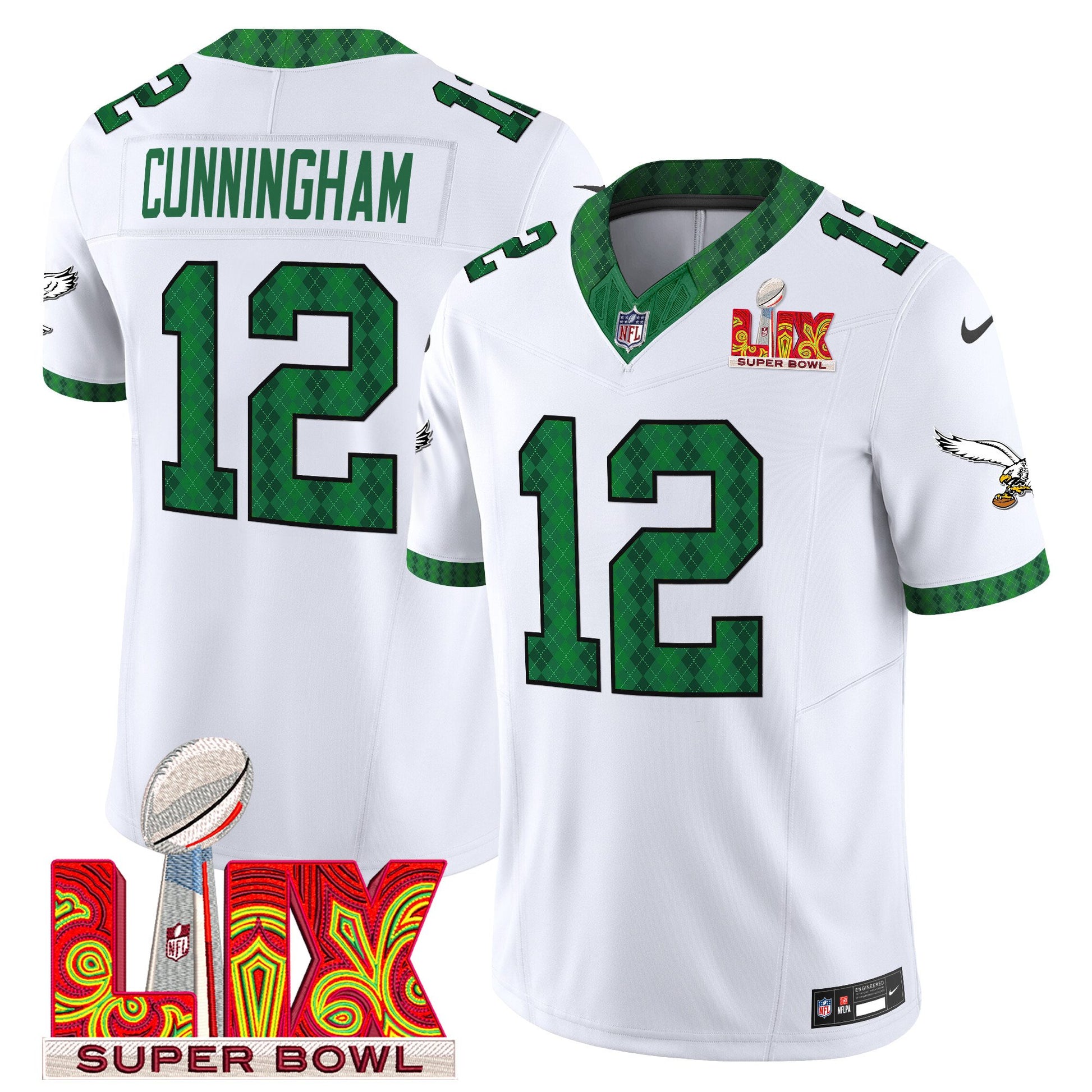 Men's Eagles Kelly Green St. Patrick's Day Super Bowl LIX Patch Vapor Limited Jersey - All Stitched