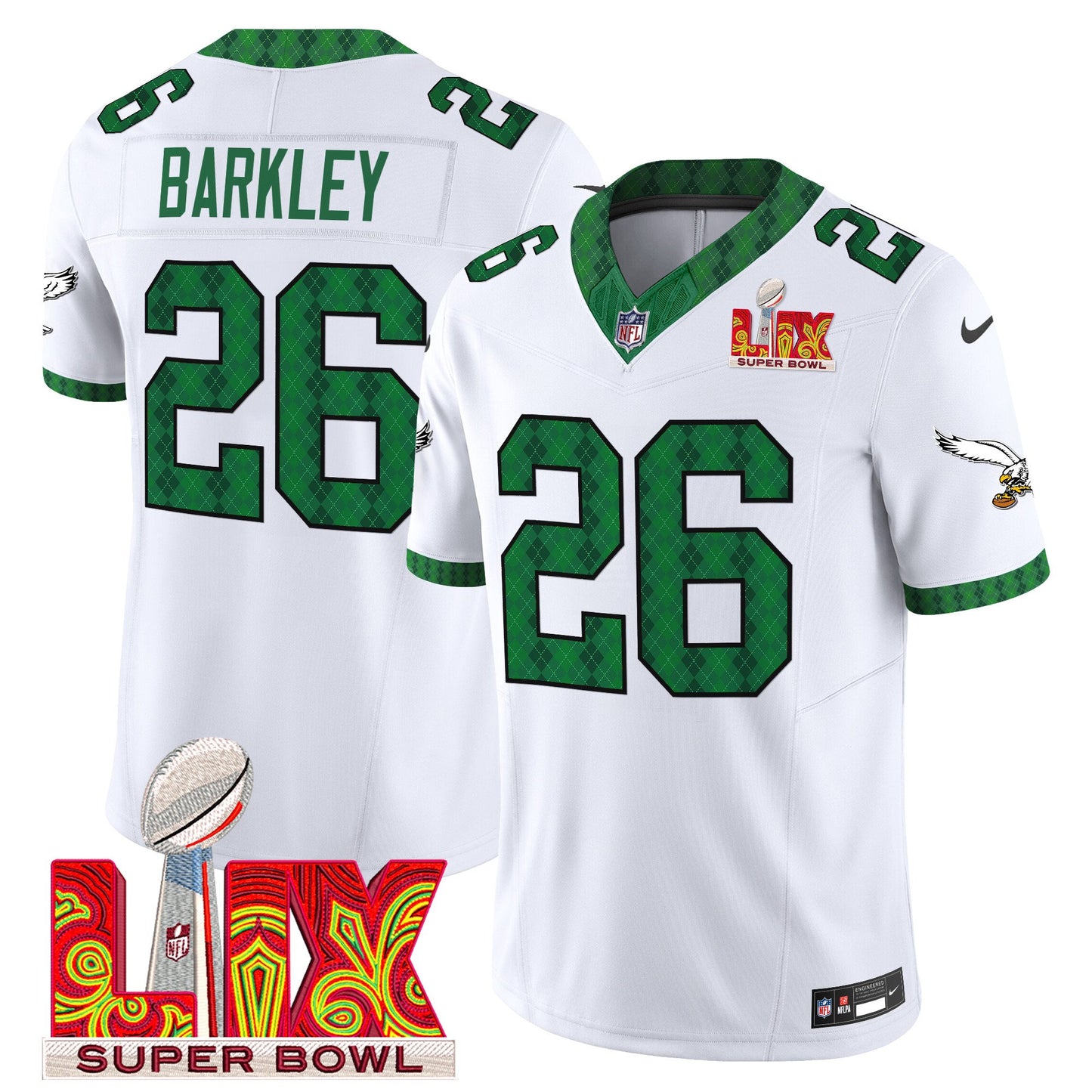 Men's Eagles Kelly Green St. Patrick's Day Super Bowl LIX Patch Vapor Limited Jersey - All Stitched