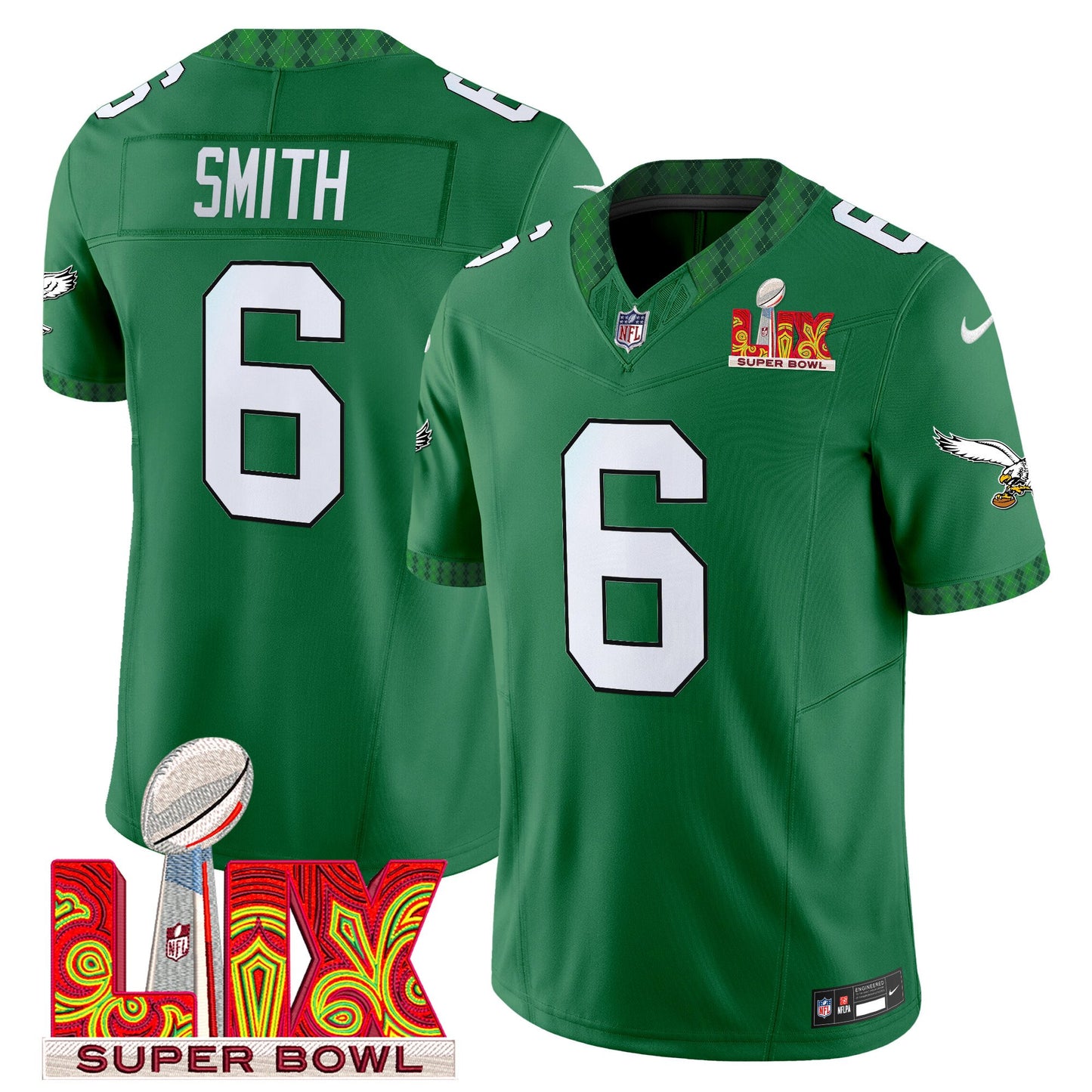 Men's Eagles Kelly Green St. Patrick's Day Super Bowl LIX Patch Vapor Limited Jersey - All Stitched