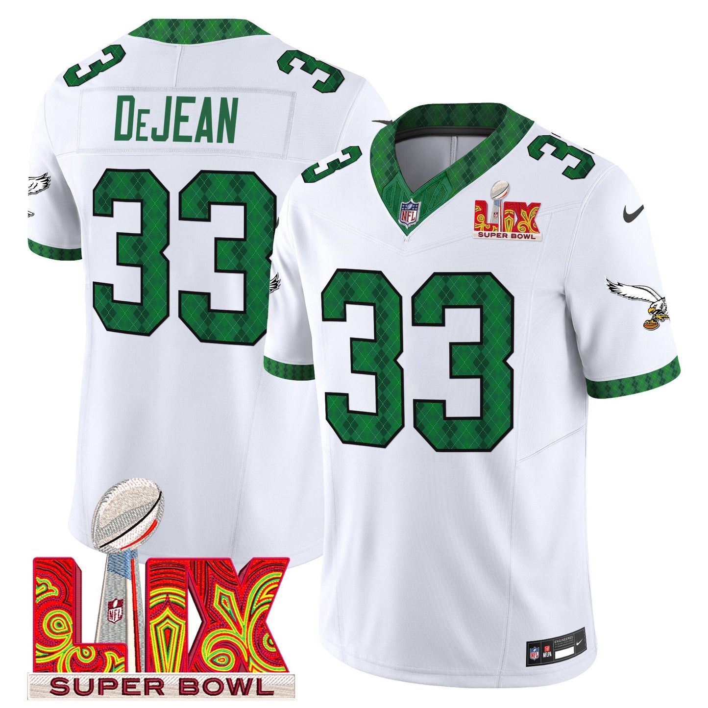 Men's Eagles Kelly Green St. Patrick's Day Super Bowl LIX Patch Vapor Limited Jersey - All Stitched