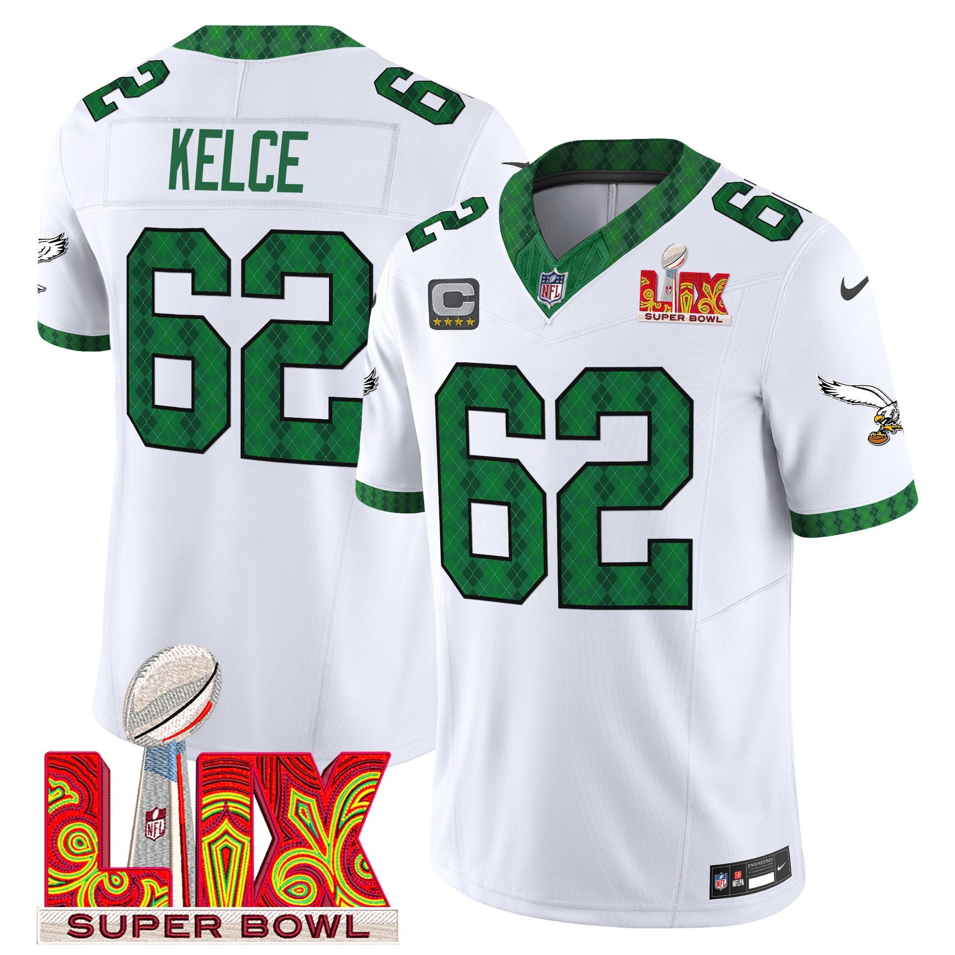 Men's Eagles Kelly Green St. Patrick's Day Super Bowl LIX Patch Vapor Limited Jersey - All Stitched