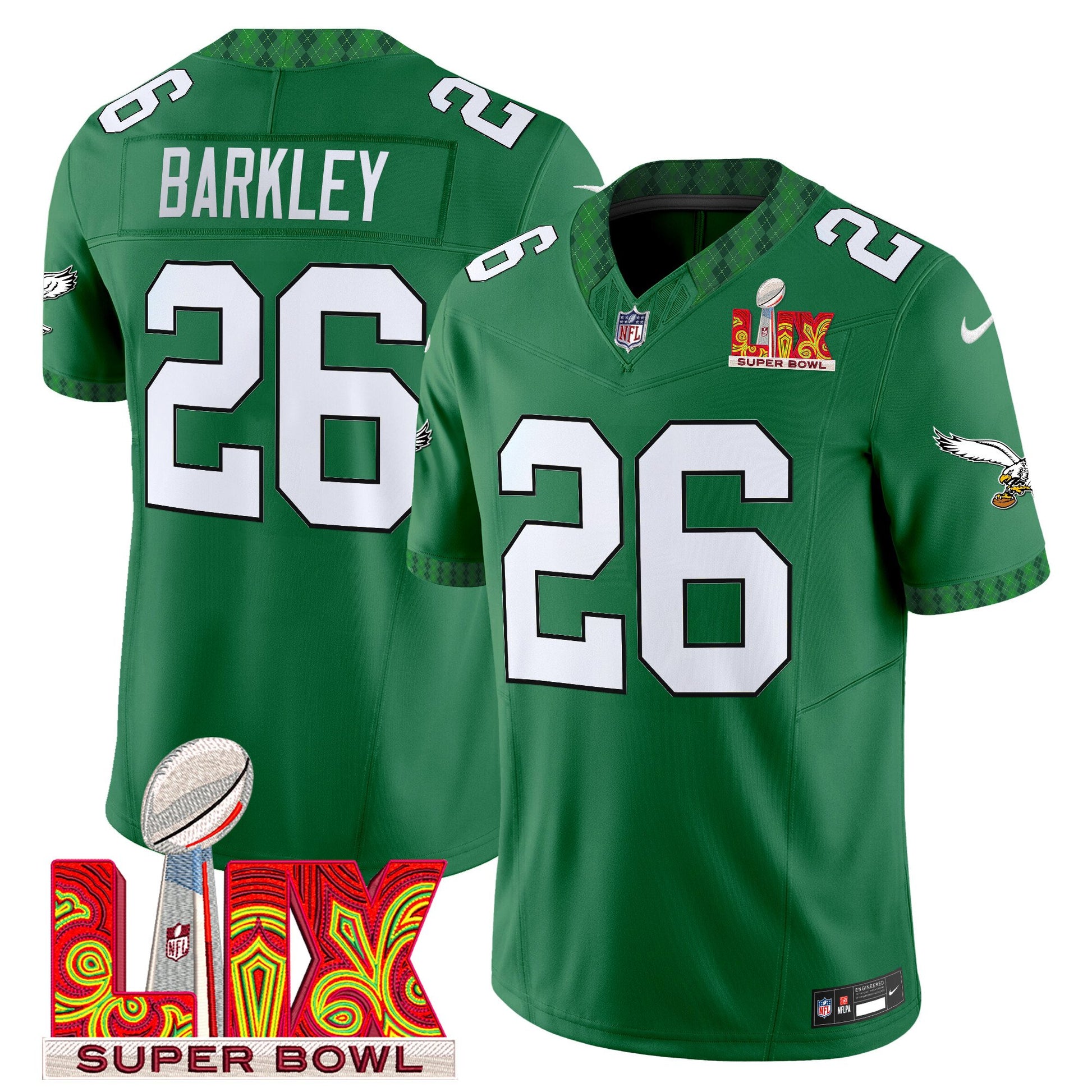 Men's Eagles Kelly Green St. Patrick's Day Super Bowl LIX Patch Vapor Limited Jersey - All Stitched