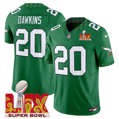 Men's Eagles Kelly Green St. Patrick's Day Super Bowl LIX Patch Vapor Limited Jersey - All Stitched