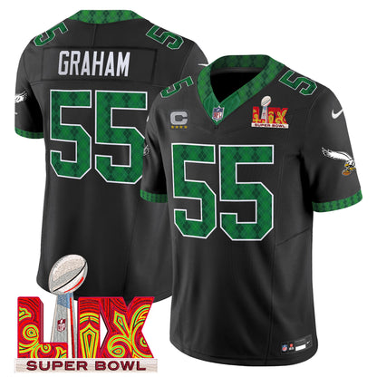 Men's Eagles Kelly Green St. Patrick's Day Super Bowl LIX Patch Vapor Limited Jersey - All Stitched