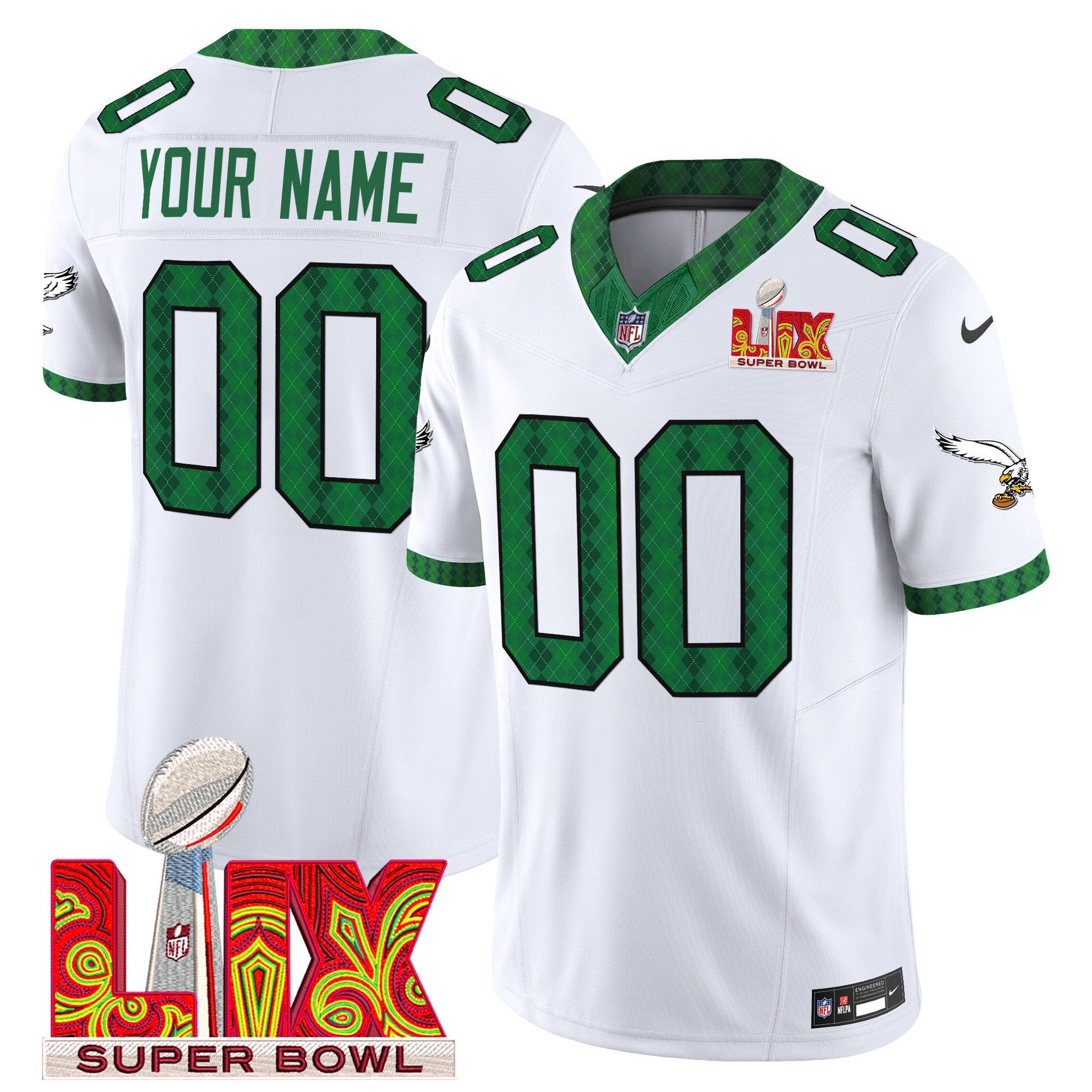 Eagles Kelly Green St. Patrick's Day Super Bowl LIX Patch Vapor Limited Custom Jersey - All Stitched