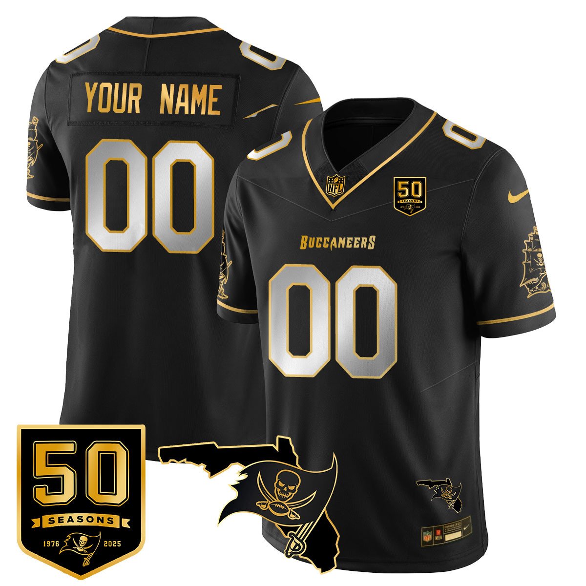 Custom Tampa Bay Buccaneers 50th Season Limited Jersey - All Stitched