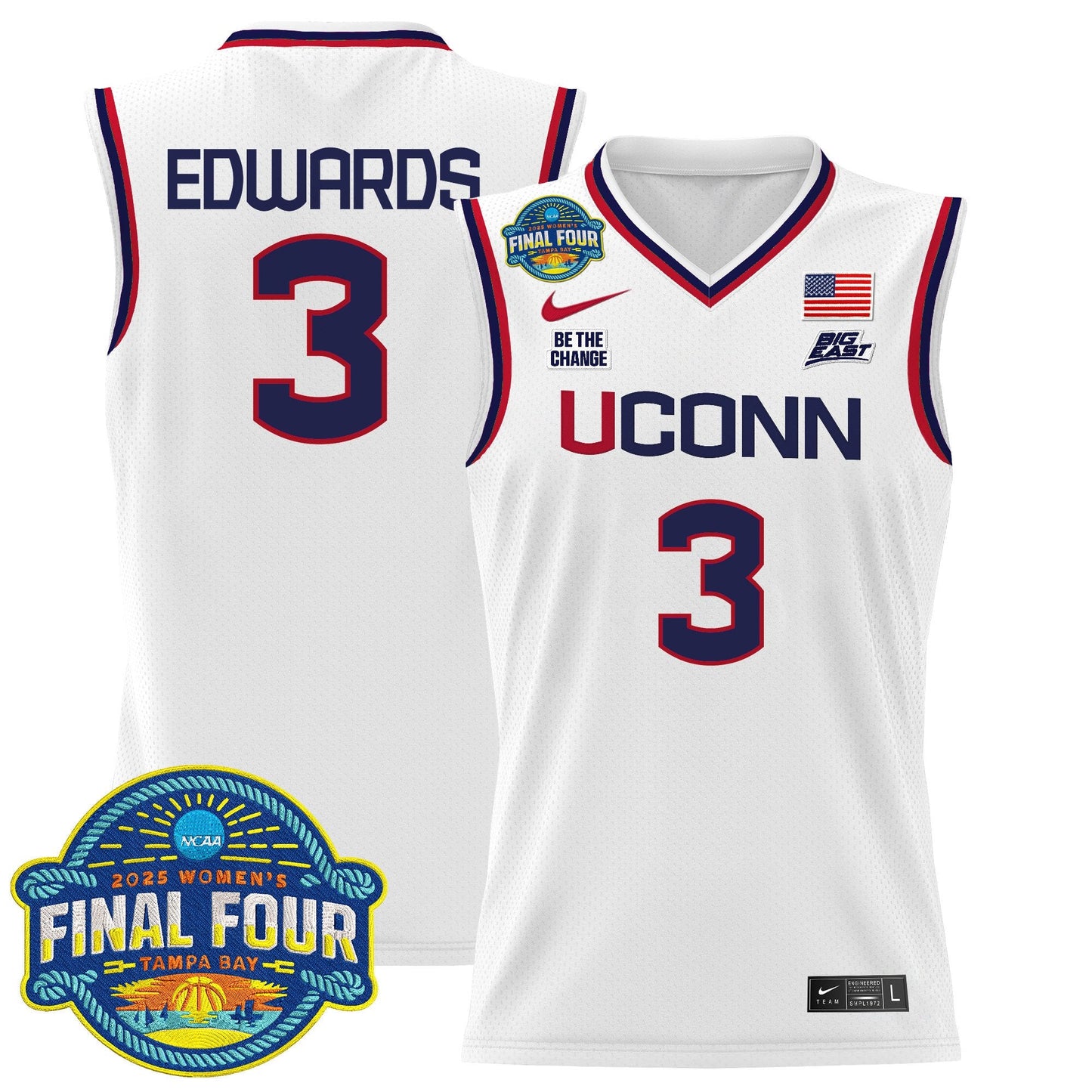 Men's Size - UConn Huskies 2025 Big Eat Women's Final Four Patch Lightweight Basketball Jersey - All Stitched