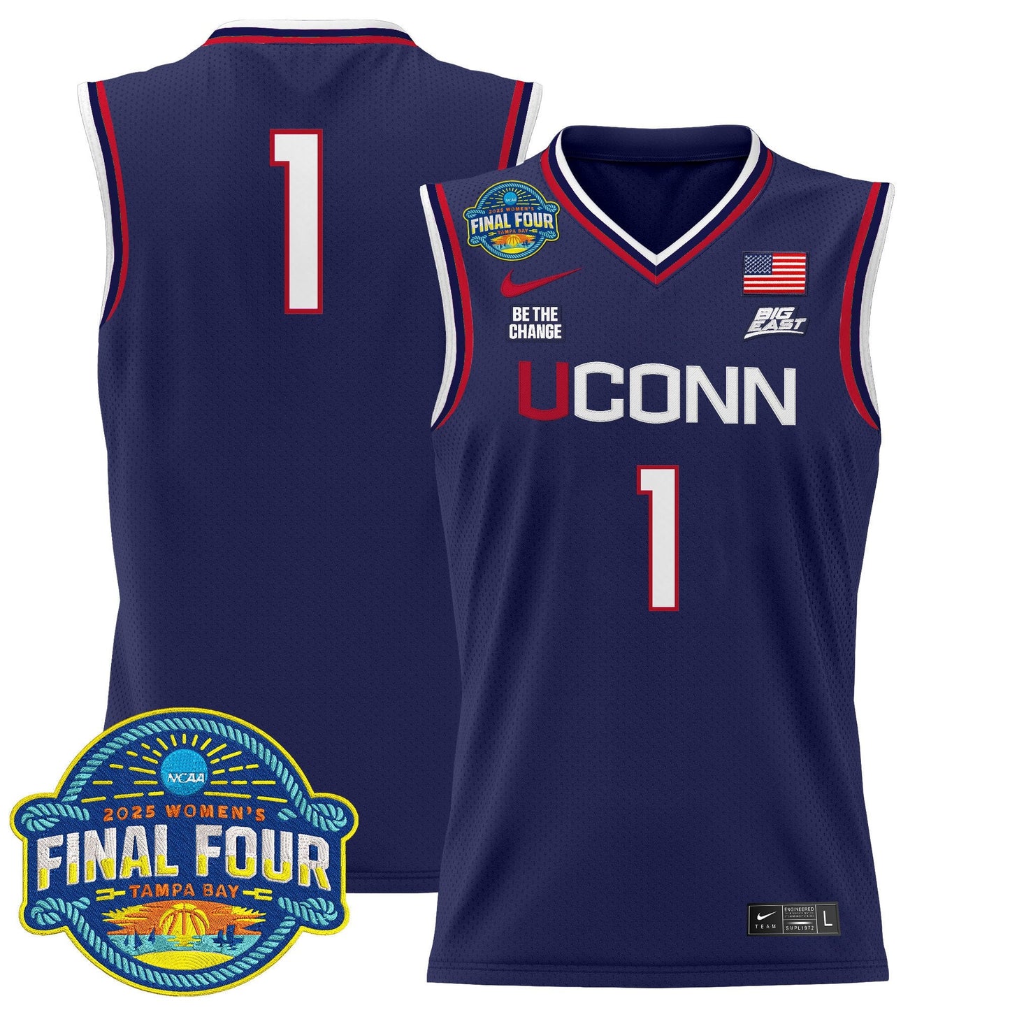 Men's Size - UConn Huskies 2025 Big Eat Women's Final Four Patch Lightweight Basketball Jersey - All Stitched