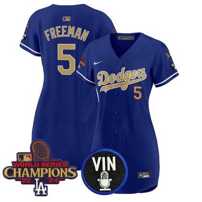 Women's Dodgers 2025 Vin Scully & #34 Fernando Patch Gold Baseball Dress - All Stitched