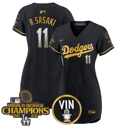 Women's Dodgers 2025 Vin Scully & #34 Fernando Patch Gold Baseball Dress - All Stitched