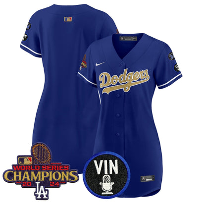 Women's Dodgers 2025 Vin Scully & #34 Fernando Patch Gold Baseball Dress - All Stitched