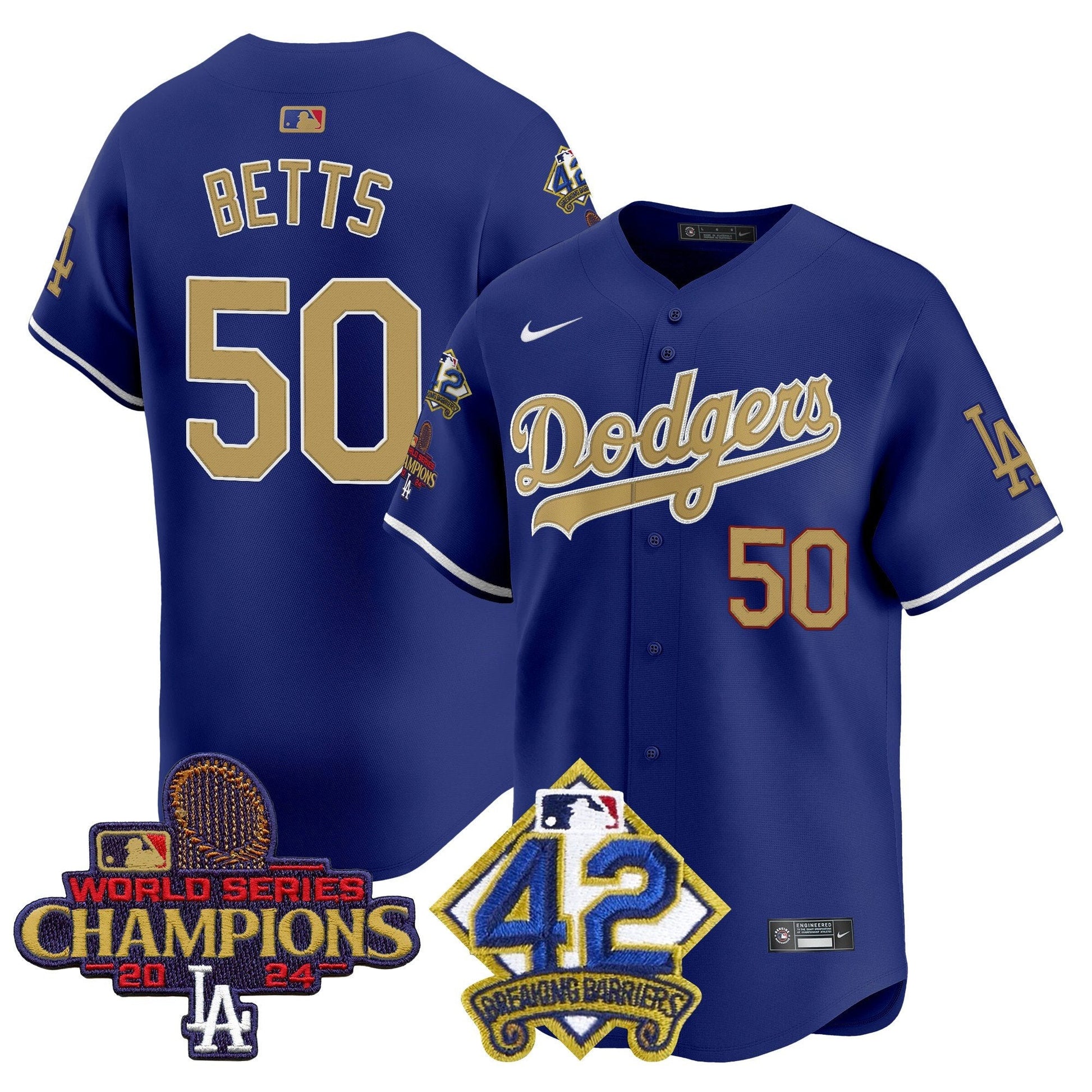 Men's Dodgers 2024 World Series Champions & Jackie Robinson Patch Vapor Premier Limited Jersey - All Stitched