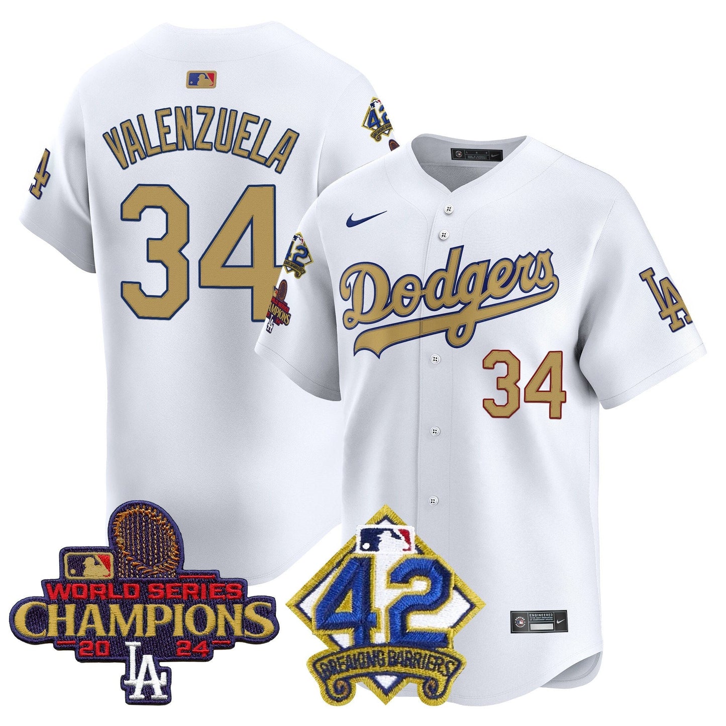 Men's Dodgers 2024 World Series Champions & Jackie Robinson Patch Vapor Premier Limited Jersey - All Stitched