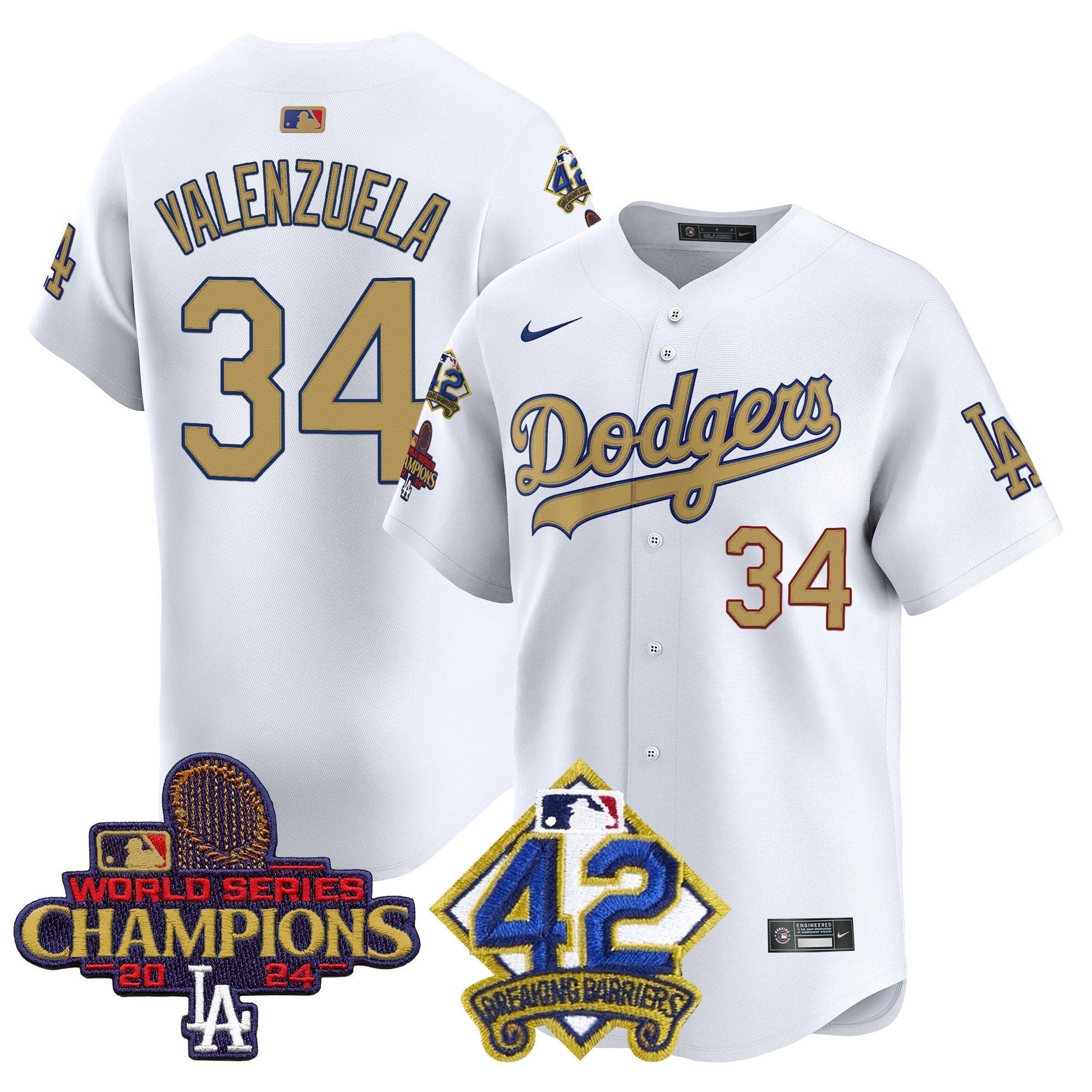 Men's Dodgers 2024 World Series Champions & Jackie Robinson Patch Vapor Premier Limited Jersey - All Stitched