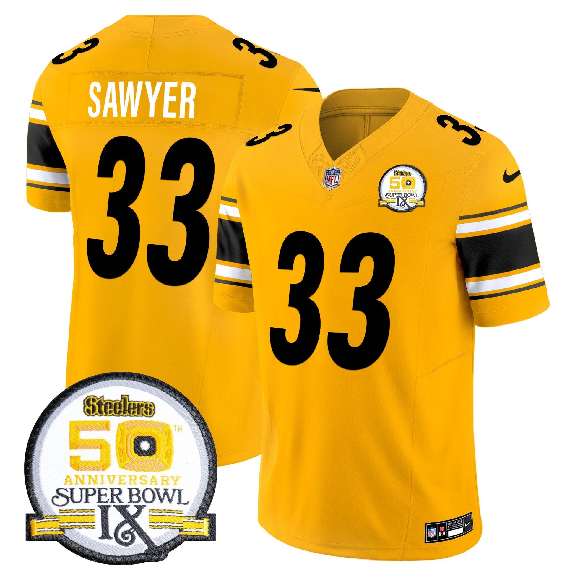 Men's Steelers 50th Anniversary Of Super Bowl IX Patch Vapor Limited Jersey - All Stitched
