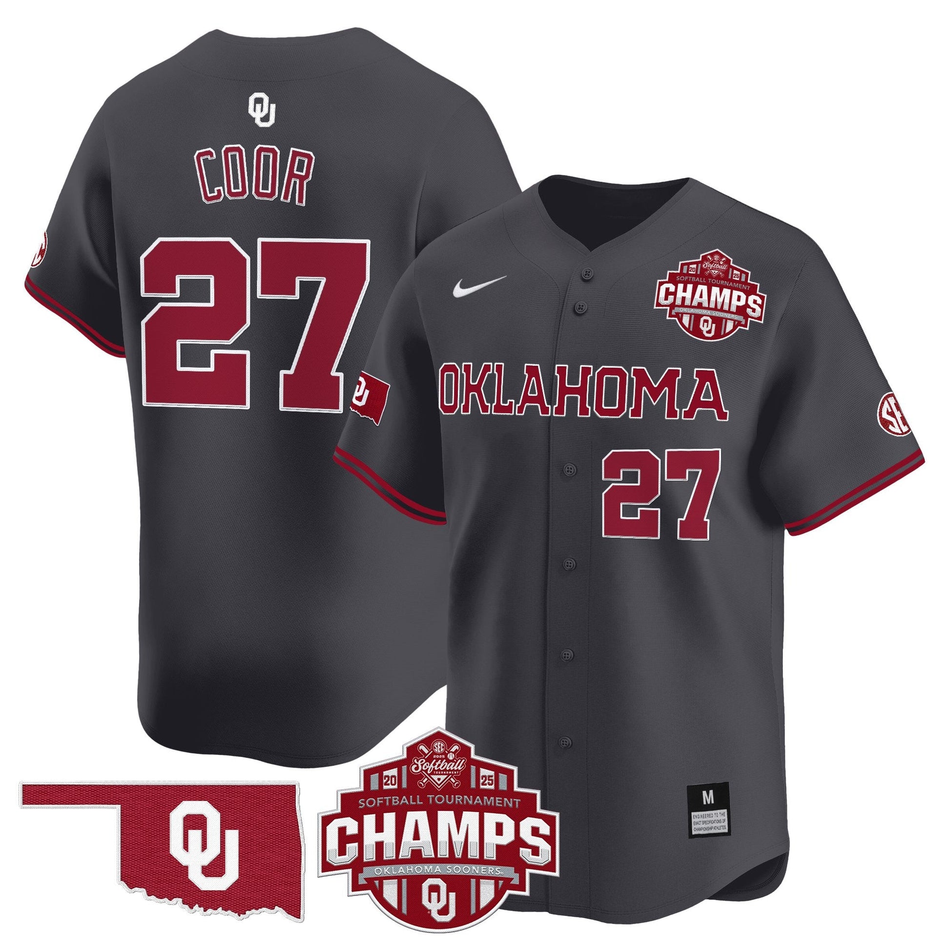 Men's Size - Oklahoma Sooners 2025 SEC Softball Conference Tournament Champions Patch Vapor Premier Limited Jersey - All Stitched