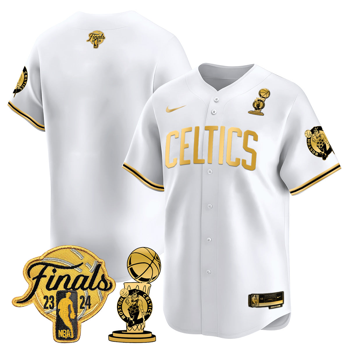 Celtics 2023-24 World Champions Patch Baseball Jersey - All Stitched