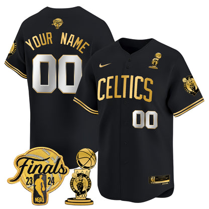 Celtics 2023-24 World Champions Patch Baseball Custom Jersey - All Stitched