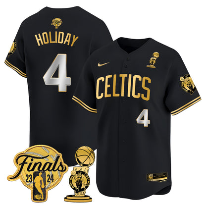 Celtics 2023-24 World Champions Patch Baseball Jersey - All Stitched