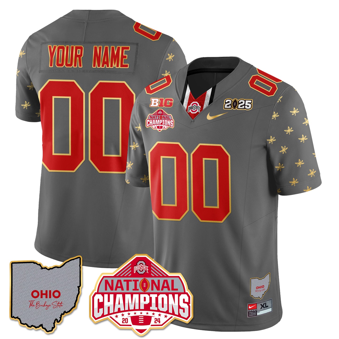 Ohio State Buckeyes 2025 CFP Patch - National Champions Gold Custom Jersey - All Stitched