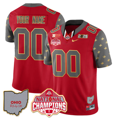 Ohio State Buckeyes 2025 CFP Patch - National Champions Gold Custom Jersey - All Stitched