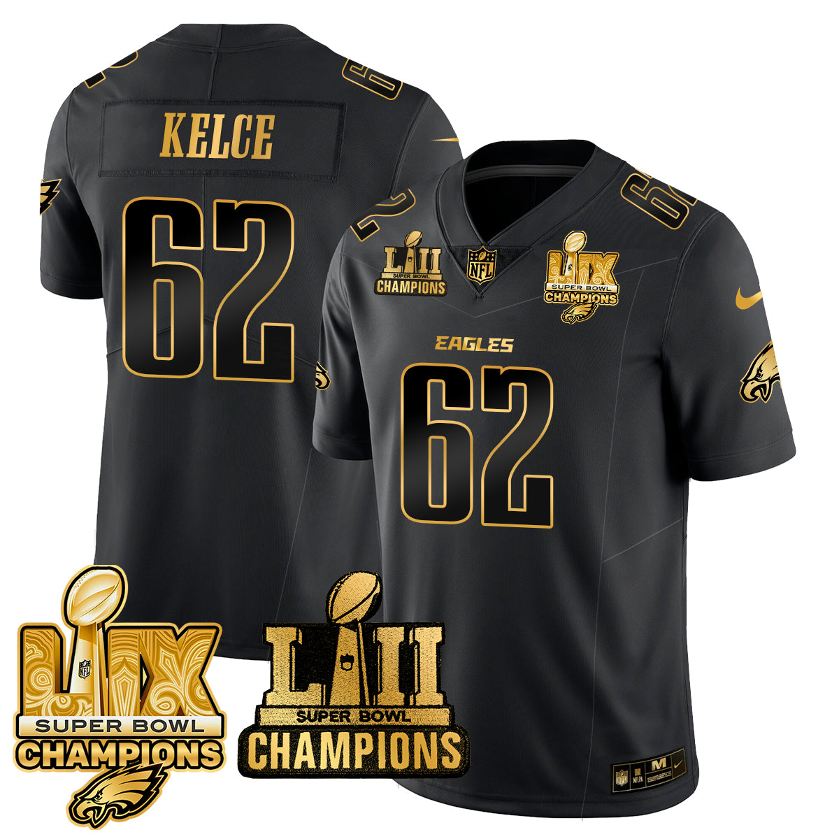 Philadelphia Eagles LII-LIX Super Bowl Champions Gold Jersey - All Stitched