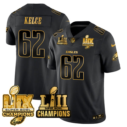 Philadelphia Eagles LII-LIX Super Bowl Champions Gold Jersey - All Stitched