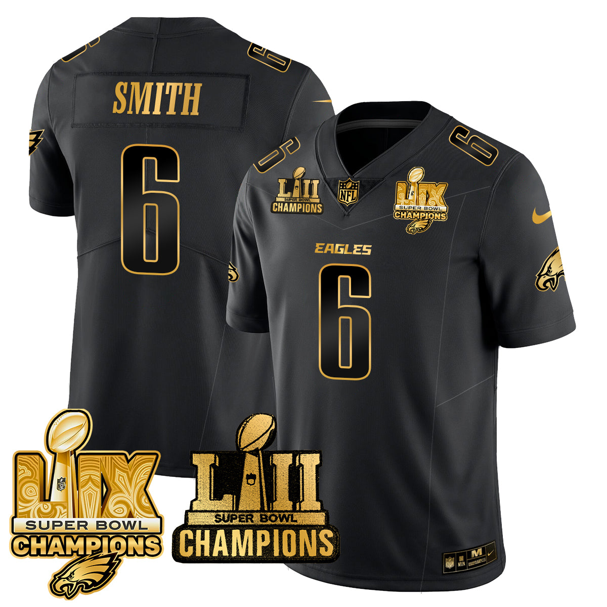 Philadelphia Eagles LII-LIX Super Bowl Champions Gold Jersey - All Stitched