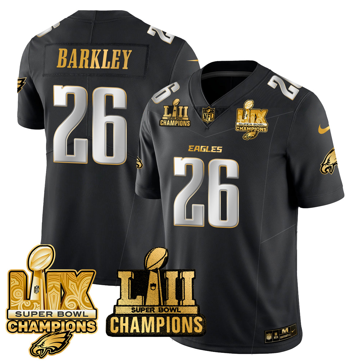 Philadelphia Eagles LII-LIX Super Bowl Champions Gold Jersey - All Stitched